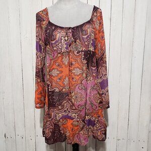 Vintage Y2K 90s Paisley Festival M Baby Doll Mini Dress Retro Boho Whimsigoth